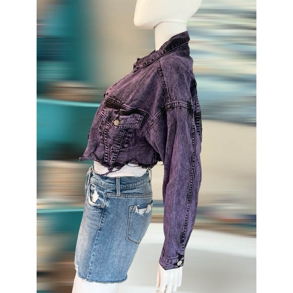 SIGNATURE Acid wash purple & black distressed Jean jacket S M L - Picture 5 of 11